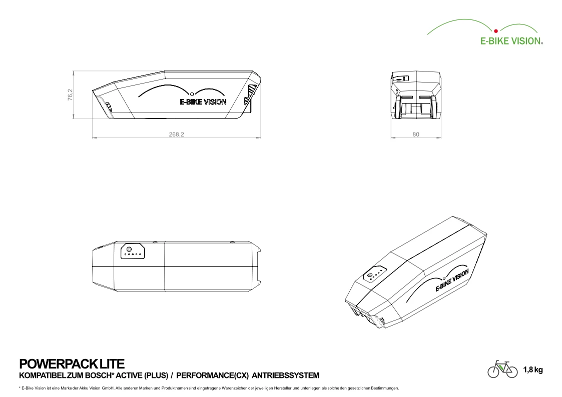 E-Bike Vision - EBV E-Bike Battery Lite, Kompatibel Zu Bosch Active (Plus) / Performance (CX) 36 V U 4 E-Bike Vision - EBV E-Bike Battery Lite, Kompatibel Zu Bosch Active (Plus) / Performance (CX) 36 V U – Bild 2